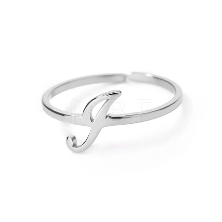 Adjustable 201 Stainless Steel Letter Open Cuff Rings for Women FS-WG61269-35-1