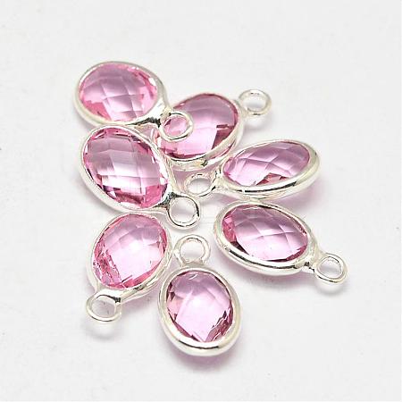 Oval Faceted Silver Color Plated Brass Glass Charms GLAA-O015-01S-1