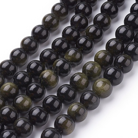 Natural Golden Sheen Obsidian Beads Strands X-G-C076-8mm-5-1