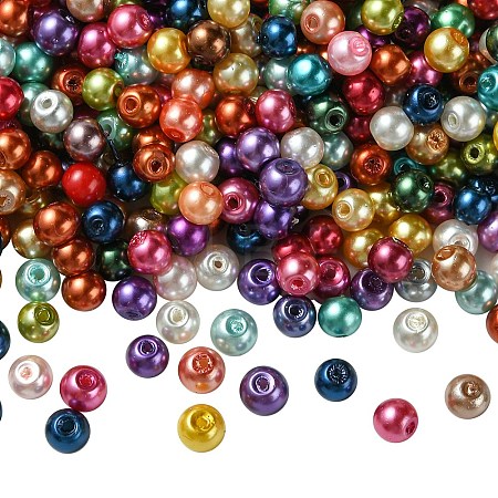 Baking Paint Pearlized Glass Pearl Round Bead Strands X-HY-Q004-4mm-M-1