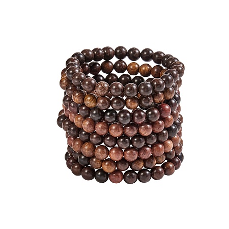 Unisex Natural Wood Beaded Stretch Bracelets BJEW-SZ0001-004-1