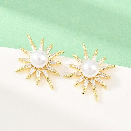 Brass Micro Pave Clear Cubic Zirconia Stud Earrings EJEW-F405-03G-1