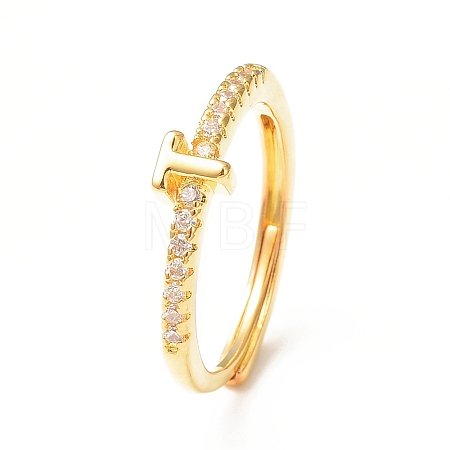 Clear Cubic Zirconia Initial Letter Adjustable Ring RJEW-C052-01G-T-1