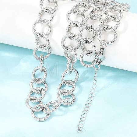 12MM 304 Stainless Steel Textured Ring Link Chain Necklaces for Women NJEW-Z115-11P-1