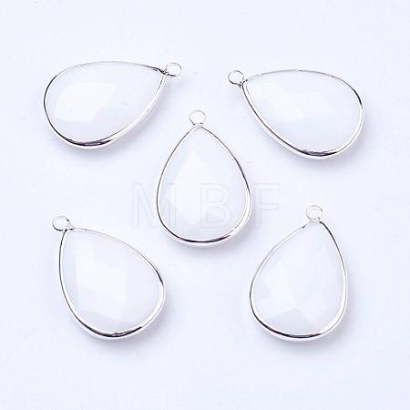 Silver Color Plated Brass Glass Teardrop Pendants GLAA-M006-A-22S-1