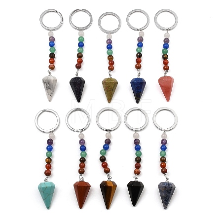Natural & Synthetic Gemstone Cone Pendant Keychain G-Z033-08P-1