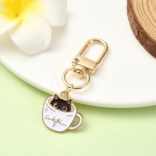 Coffee Cup with Cat Alloy Enamel Pendant Decoration HJEW-YW00025-01-1