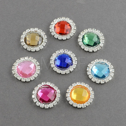Faceted Dome/Half Round Brass Acrylic Rhinestone Shank Buttons RB-S020-02-M3-1