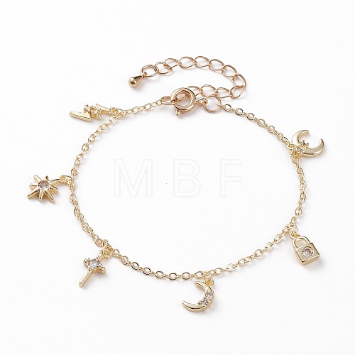 Brass Micro Pave Clear Cubic Zirconia Charm Bracelets BJEW-JB05817-1