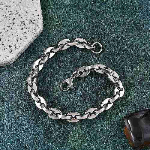 304 Stainless Steel Coffee Bean Chain Bracelets for Women Men BJEW-F488-01P-02-1