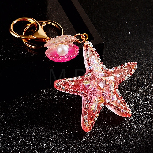 Diamond-Studded Starfish Shell Car Zinc Alloy Keychain Acrylic Cute Men and Women Bag Pendant Metal Keychain Ring Gift PW-WG2593B-03-1