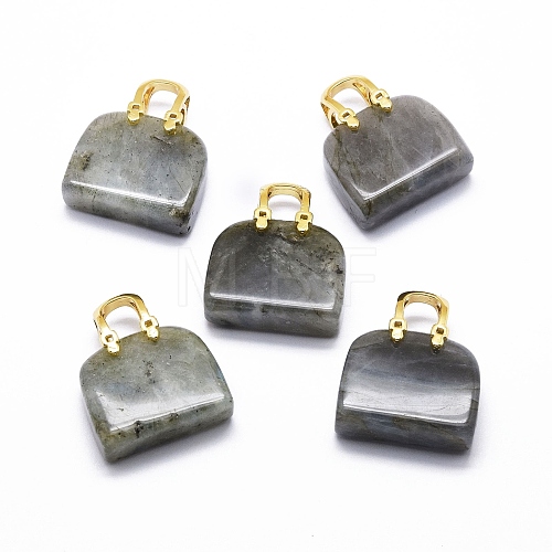 Natural Labradorite Brass Pendants KK-E274-01G-04-1