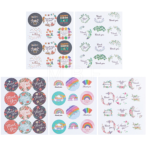 CRASPIRE 50 Sheets 5 Styles Thank You/Birthday Theme Round Paper Stickers DIY-CP0009-50-1
