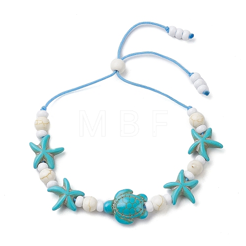 Turtle & Starfish Dyed Synthetic Turquoise Slider Bracelets BJEW-JB10279-02-1