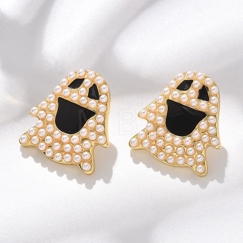 Brass ABS Imitation Pearl Stud Earrings EJEW-B132-02G-1