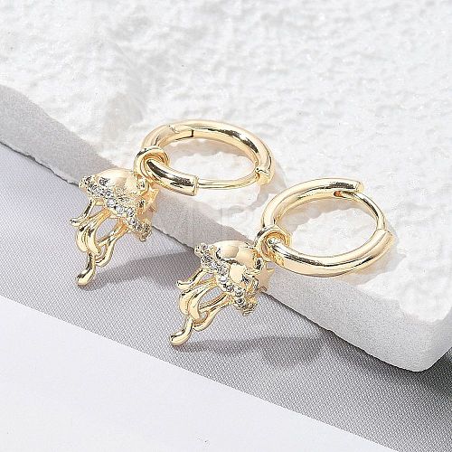 Brass Clear Cubic Zirconia Hoop Earrings EJEW-Q014-04G-1