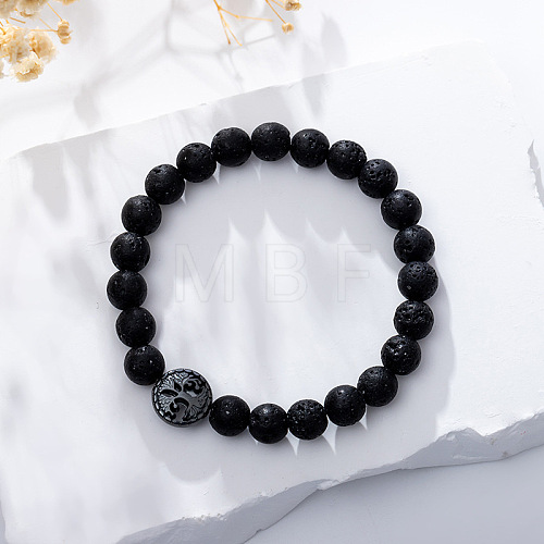 Natural Lava Rock Stretch Bracelet with Tree of Life HV5318-3-1