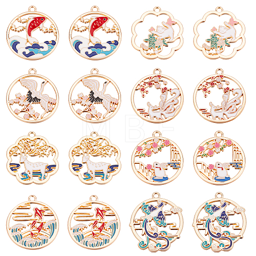 32Pcs 8 Style Rack Plating Alloy Enamel Pendants ENAM-SC0002-77-1