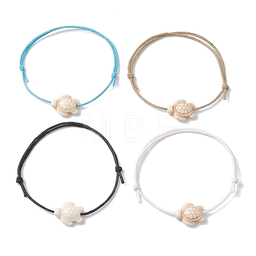 4Pcs 4 Colors Synthetic Turquoise Turtle Braided Bead Bracelets Set BJEW-JB11083-01-1