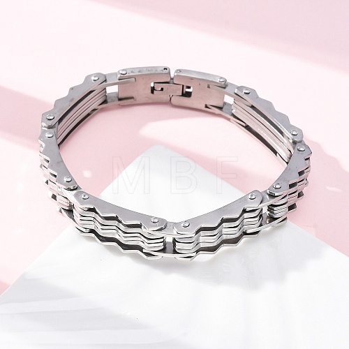 304 Stainless Steel Wave Link Chain Bracelets for Women Men BJEW-R018-07P-1