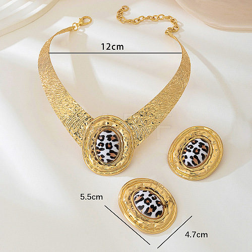 Oval Alloy & Acrylic Pendant Necklaces & Stud Earrings Sets FS-WG74623-02-1