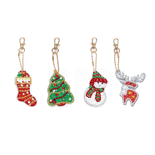 Christmas Theme DIY Diamond Painting Keychain Kit DRAW-PW0007-03C-1
