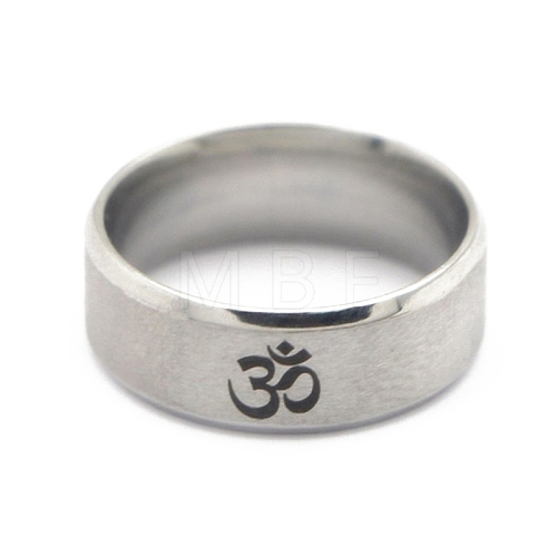 Non-Tarnish Ohm/Aum Yoga Theme Stainless Steel Plain Band Ring for Women CHAK-PW0001-003B-01-1