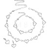 Heart Alloy Crystal Rhinestone Link Chain Necklace & Hoop Earring & Bracelets Sets FS-WG0CDC6-01-1-5