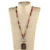 Rectangle & Flat Round Bohemian Style Natural Tourmaline with Glass Pendant Necklaces FS-WGEA5B3-06-1