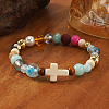 Synthetic Howlite & Glass & Plastic & Zinc Alloy & Brass & Wood Beads Stretch Bracelets for Women JJ5284-4