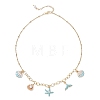 Ocean Alloy Enamel Whale Tail Shell Shape Starfish Pendant Brass Cable Chain and 304 Stainless Steel Satellite Chain Bib Necklaces for Women NJEW-JN05815-01-4