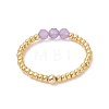 Natural Gemstone with 304 Stainless Steel Beads Finger Rings for Women RJEW-JR00984-5
