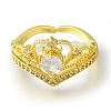 Rack Plating Crown Brass Micro Pave Clear Cubic Zirconia Open Cuff Rings for Women RJEW-H232-04G-2