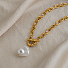 Imitation Baroque Keshi Pearl Teardrop Pendant 304 Stainless Steel Figaro Chain Necklaces with OT Clasps for Women OV1022-1-1