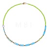 Bohemian Cuboid Dyed Natural Imperial Jasper & Synthetic Turquoise & Imitation Pearl & Glass Seed Beaded Necklaces TE0574-1-1