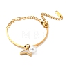 Natural Shell Whale Tail and Imitation Pearl Charm Bracelet BJEW-G640-03G-2
