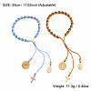 2Pcs 2 Colors Adjustable Polyester Braided Bracelets with 304 Stainless Steel and Brass Cross and Saint Benedict Medal Tassel Charms IW4580-4