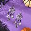 Halloween 304 Stainless Steel & Alloy & Glass Skull & Skeleton & Moon Dangle Earrings EJEW-TA00831-1