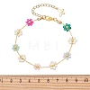 Brass & Glass Flower Link Chain Bracelets for Women BJEW-JB14026-5