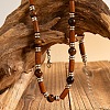 Adjustable Vintage Bohemian Men's Round Natural Tiger Eye and Column Wood Beaded Necklaces HA1225-6
