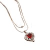Brass Pave Red Cubic Zirconia Heart Pendant Round Snake Chain Double Layer Necklaces for Women WG9EE5F-02-3