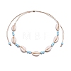 Natural Cowrie Shell & Round Acrylic Beaded Waxed Cord Braided Necklaces for Women FS-WG6249B-01-3