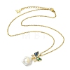 Brass Pave Clear Cubic Zirconia and Natural Abalone Shell Butterfly and Natural Baroque Keshi Pearl Flower Pendant 304 Stainless Steel Cable Chain Necklaces for Women NJEW-JN06116-2