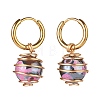Round Natural Agate Beads Dangle Huggie Hoop Earrings EJEW-JE04718-04-5