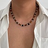 Adjustable Vintage Bohemian Men's Round Natural Tiger Eye and Column Wood Beaded Necklaces HA1225-3