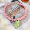 Resin Dinosaur Pendant Pink Round Beaded Necklaces for Women WG6D99C-01-4