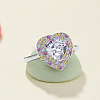 Rhodium Plated 925 Sterling Silver Heart Finger Ring with Colorful Cubic Zirconia RJEW-F150-72B-P-3