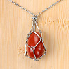 Natural Red Jasper Easter Egg Cage Pendant 304 Stainless Steel Cable Chain Necklaces FS-WGA333C-11-1