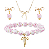 Brass Bowknot Pendant Necklace & Stud Earring & Bracelet Sets SJEW-DC00003-1