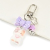 Cat Shape Flocky Opaque Resin & Opaque Acrylic Bowknot & Alloy Heart Charms Pendant Decorations HJEW-YW00343-03-1